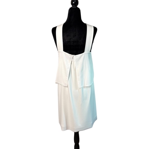 ZARA White Polyester Crepe Fully Lined Mini Dress Layered Look Wide Straps Sz L - Picture 4 of 10